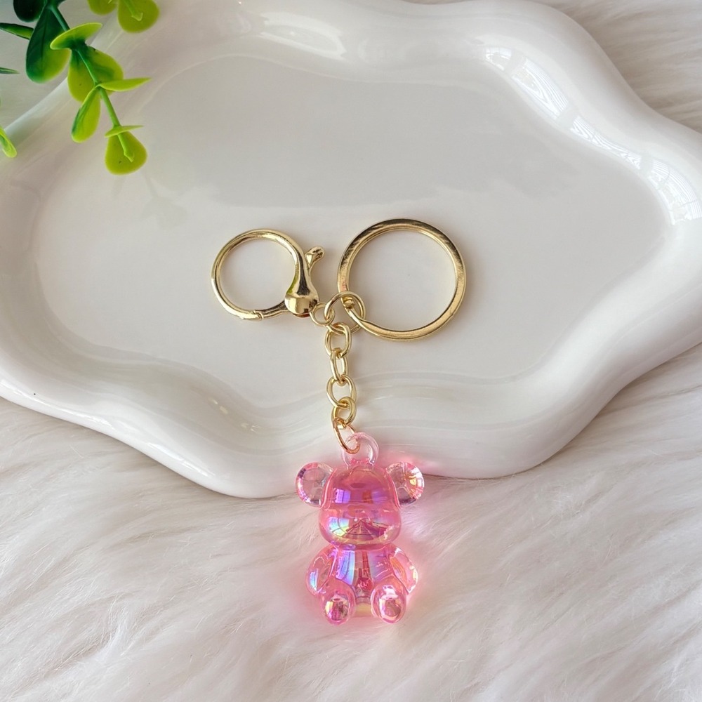 Clear Iridescent Teddy Bear Keychain/Bag Charm